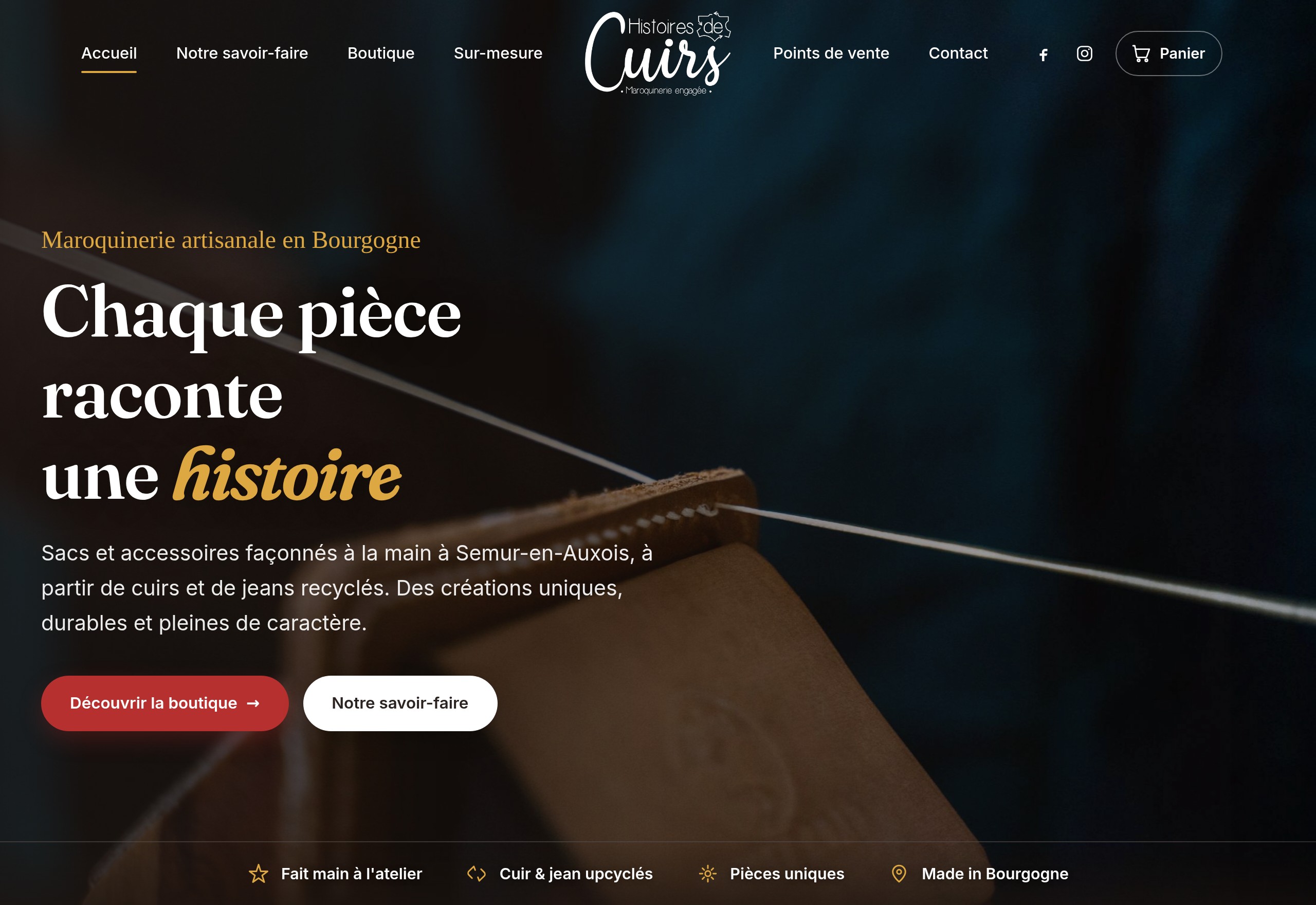 Site web de l'atelier de maroquinerie Histoires de Cuirs